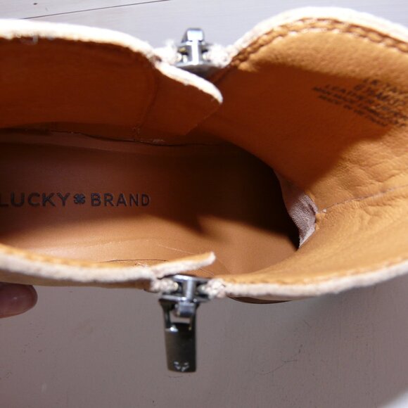 Lucky Brand Suede Leather Ankle Bootie Size 6.5 US Tan Side Zip Heel - Picture 16 of 16